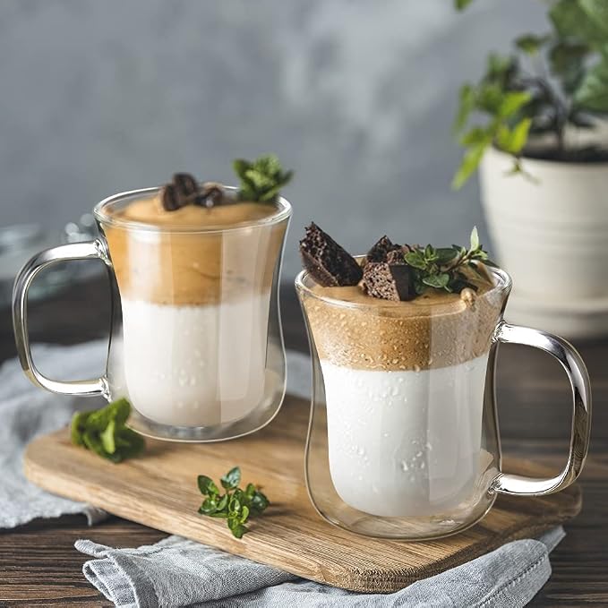 ecooe 8 Oz Double Walled Glass Coffee Cups Latte Cappuccino Cups Set of 4 - Image 4