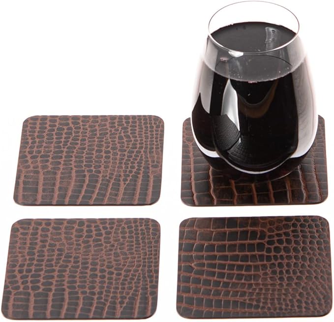 Nikalaz Set of 4 Small Placemats and 4 Coasters Made of Recycled Leather (15.75 x11.81 inches, Crocko)