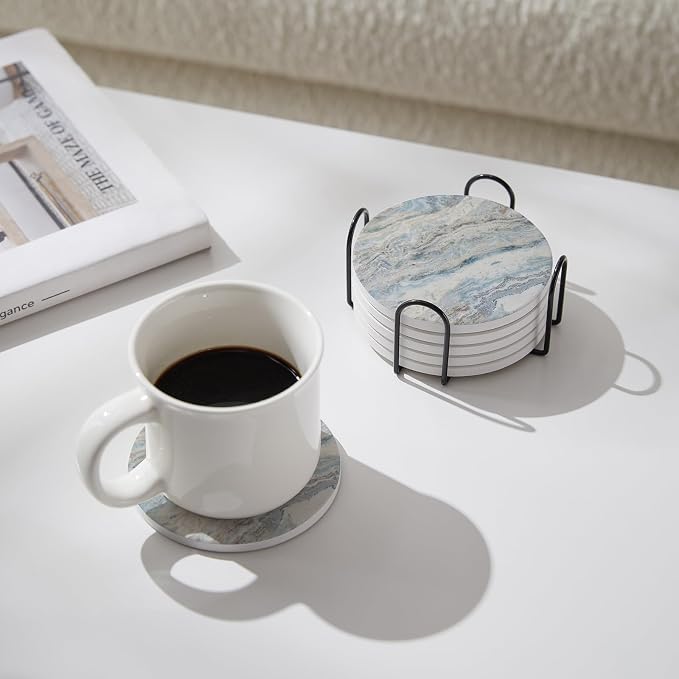 Set of 6 Mix Color Abstract Onyx Marble Coasters - Image 5