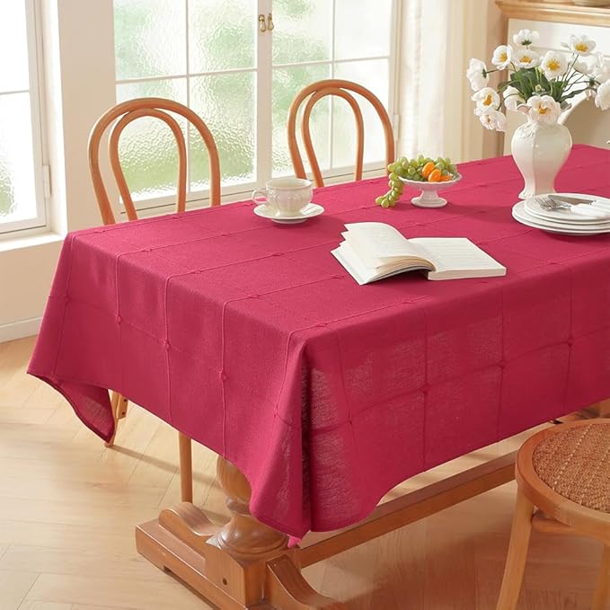 Zobesta Linen Table Cloth Rectangle Table 120 x 53 Inch, Cotton Red Linen Tablecloth Rectangle Heavy Weight Washable Farmhouse Soft Boho Tablecloth for Outdoor, Party, Holiday, Picnic, Dining