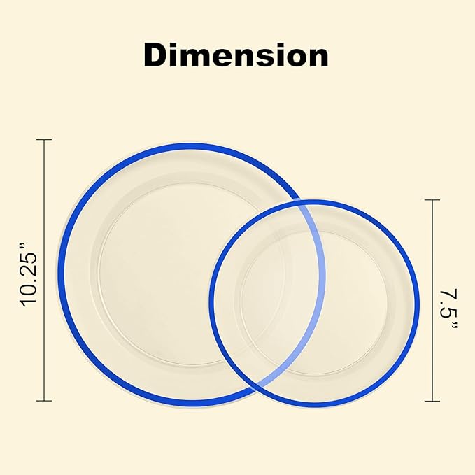 BESTSTAR 200PCS Blue and Clear Plastic Plates, Blue Disposable Plate Set with 100 Dinner Plate and 100 Dessert Plates for Party, National Day