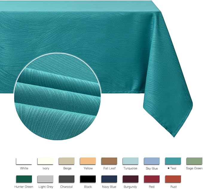 maxmill Jacquard Table Cloth Swirl Pattern Spillproof Wrinkle Resistant Water Proof Heavy Weight Soft Tablecloth for Kitchen Dinning Tabletop Outdoor Picnic Rectangle 52 x 70 Inch Teal