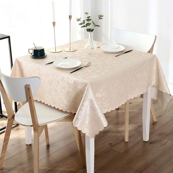 Smiry Square Table Cloth, Waterproof Heavy Duty Vinyl Tablecloths, Wipeable Washable Table Cover for Kitchen and Dining Room (Beige, 54" X 54")