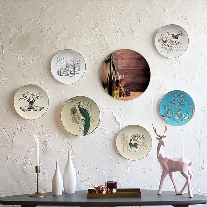 Ceramic Display Plate, Wine Ceramic Hanging Decorative Plate, Rustic Viticulture Concept, 8 Inch, Living Room Kitchen Decoration Household, Brown Green Light Brown