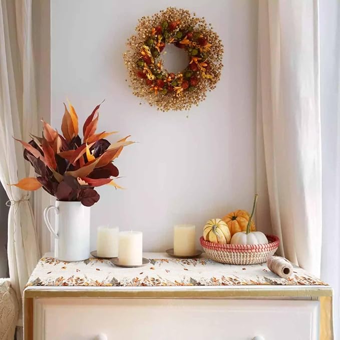 White Golden-Yellow Pumpkin Fall Table Runner 120 Inches Long, Thanksgiving - Image 3