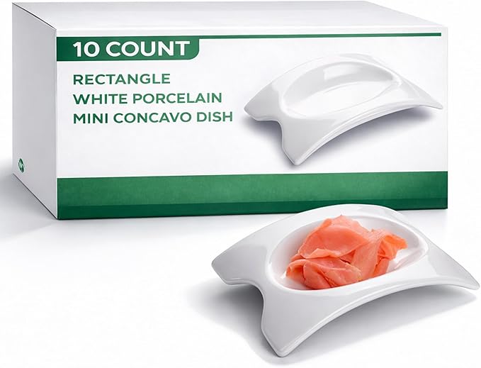Restaurantware 4.1 x 2.9 Inch Mini Dishes 10 Rectangle Sauce Plates - Concave Design Oven-Safe White Porcelain Tasting Dishes Microwave-Safe Serve Appetizers Desserts or Condiments