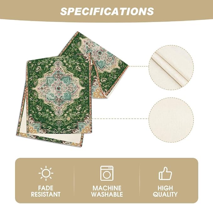 Artoid Mode Boho Bohemia Style Green Table Runner, Country Rustic Farmhouse - Image 5