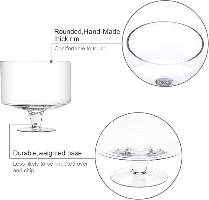 CREATIVELAND Trifle bowl Glass Crystal-Clear Set of 1, 116oz(3.3L), Footed Trifle Bowl with Stand, Trifle dish for decadent dessert like salad, fruit, ice cream, parfait, pudding, Party Bowl