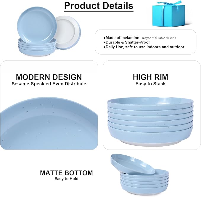 Webbylee 8.25" Melamine Pasta Bowls Set of 6-28oz Melamine Large Salad - Image 3