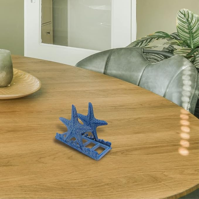 Comfy Hour Under The Sea Collection Cast Iron Starfish Napkin Holder, Kitchen, Table, Desk Uses, Blue