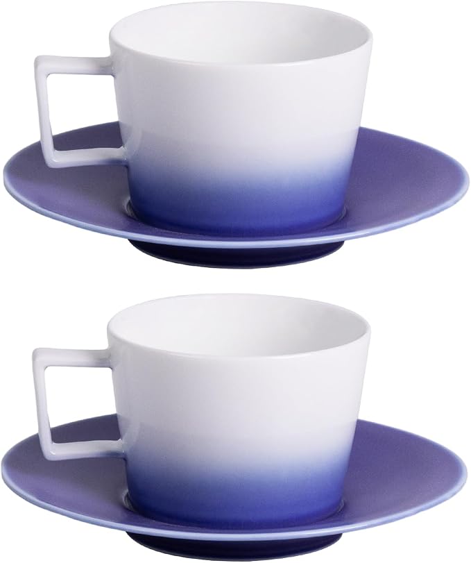 KAMMAK Ceramic Coffee Cups and Saucers Set of 2, Porcelain Espresso Cups by KAMMAK