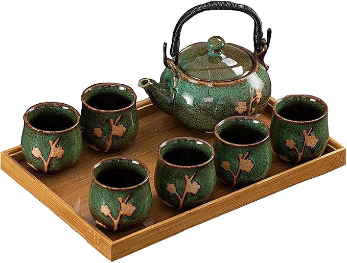 KEYDUACU Japanese Tea Set, Kiln-Formed Ceramic Tea Set, Plum Blossom Embossed by KEYDUACU