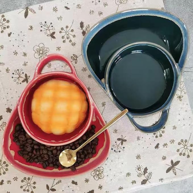 Soup and Side Bowl Plate Ceramic, Chip and Dip Divided Bowls, Anti-Soggy Cereal Bowl Bread Dipping Bowls Plates for Salad Breakfast, and Sandwich Ideal for Home and Restaurant (Blue + green)