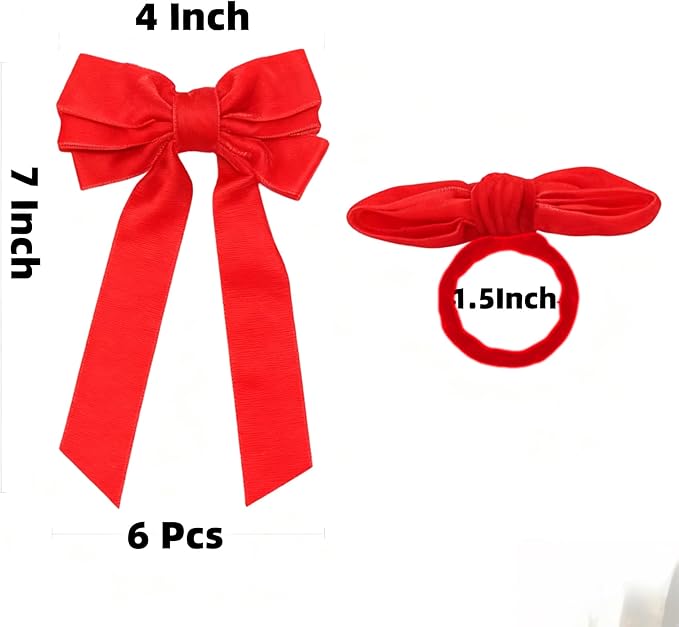 Bow Napkin Rings Set of 6 Luxury Soft Red Velvet Napkin Holders, Elegant Bow Design for Christmas Holiday Dinner Wedding Party Table Decor