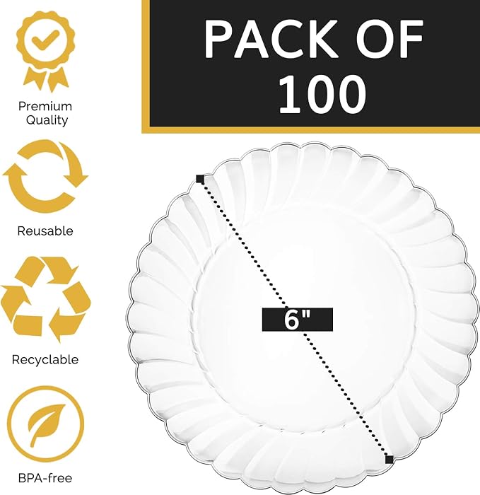 Premium Hard Plastic Plate Set 100 x 6” Clear Round Plates - Image 2