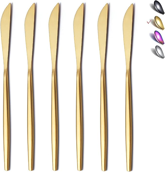 HOMQUEN Dinner Knives 6 Piece, Stainless Steel Matt Gold Dinner Knife, Sturdy by HOMQUEN