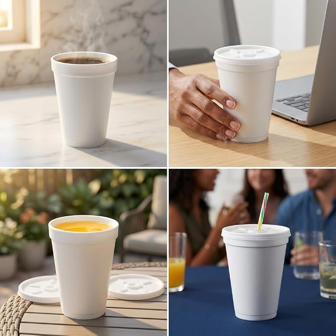 16 OZ Foam Cups With Lids for Hot & Cold Drinks, USA-Made 50-Pack.Ideal - Image 5