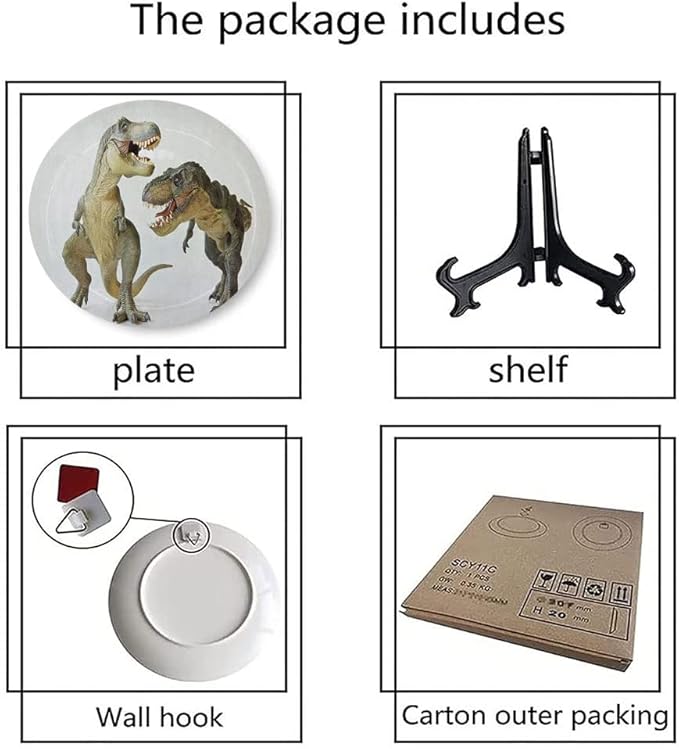 Ceramic Plates, Dinosaur Decorative Ceramic Plates, Tyrannosaurus Rex Pair Facing Off Ferocious Creatures, 6 Inch, for Dining, Parties, Wedding, Ivory Brown Grey