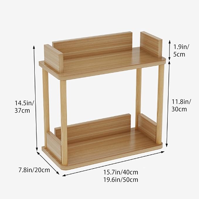 Desktop Organizer Shelf, Multi Tier Wood Tabletop Bookshelf, Space Saving Countertop Storage Rack for Office, Bedroom, Living Room(Warm White,19.6 * 7.8 * 14.5in)