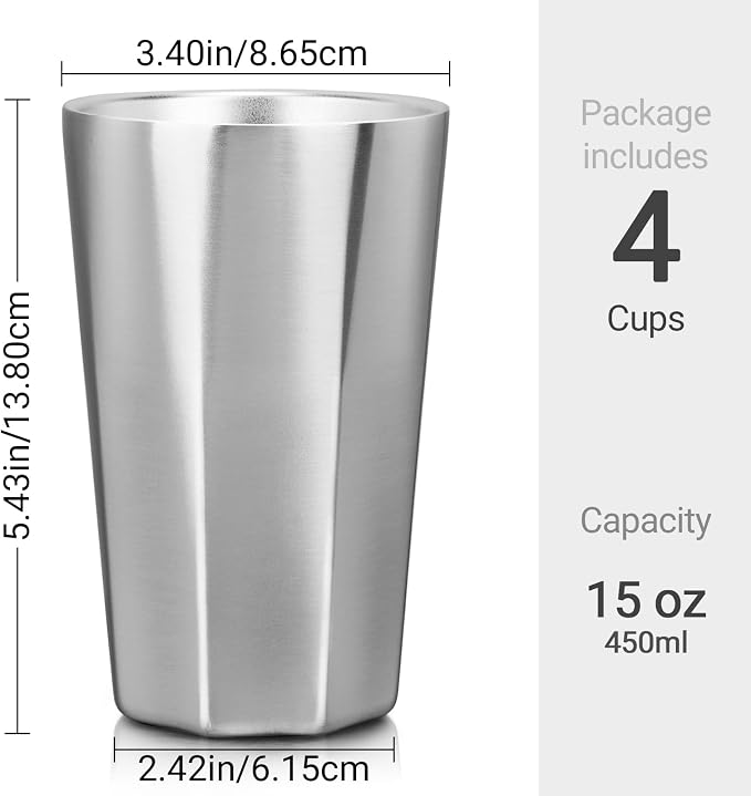 Beasea Stainless Steel Cups 15 oz, 4 Pack Large Stackable Double Wall Insulated - Image 2