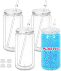 16 Oz Plastic Snowglobe Tumbler, 4 Pack Pre-Drilled Double Wall Plastic Clear by Maucircol