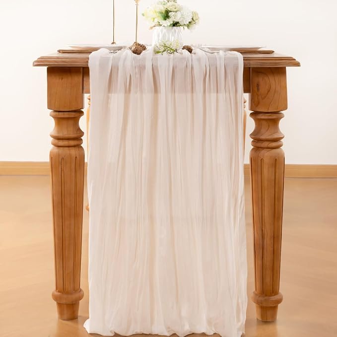 Ivory Cheesecloth Table Runner 160 Inches 14 Ft Gauze Table Runner | Summer - Image 2