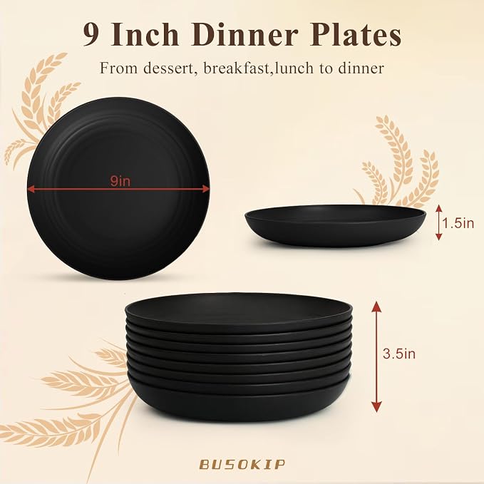 Dinner Plates 9 Inch, Wheat Straw Plates Set of 8, Alternatives to Plastic - Image 2