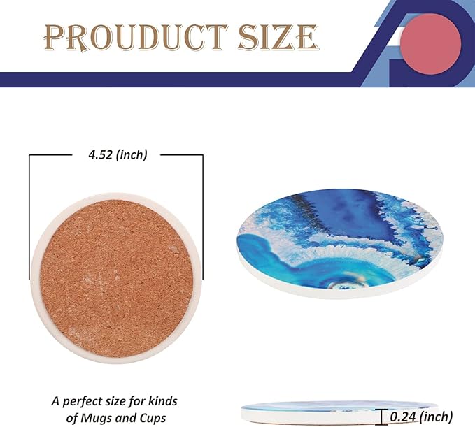 4-Piece Round Absorbent Ceramic Coaster Set with Cork Base – Durable Drink Coasters for Mugs, Cups, and Tabletop Protection (Crown Flamingo)