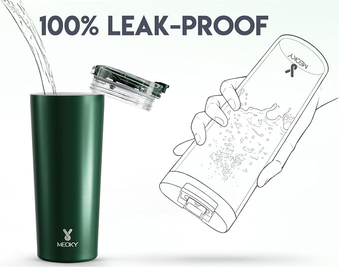 Meoky 24 oz Insulated Travel Coffee Mug: Leak Proof Lid, Evergreen | Stainless - Image 5