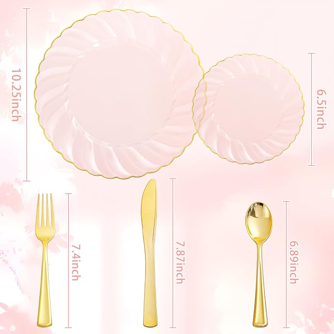 YOUBET 125Pieces Clear Pink Plastic Plates - Image 2