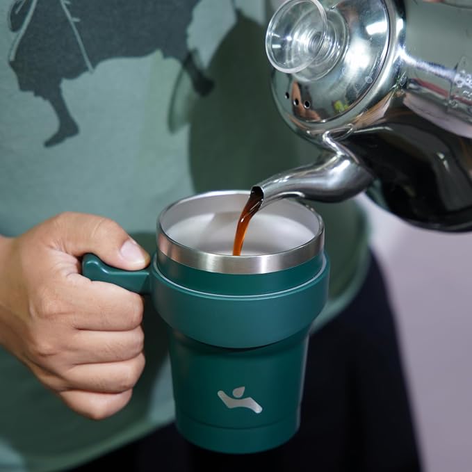 Konokyo 10 oz Tumbler with Handle and Straw, Insulated Travel Mug | Army Green; - Image 6