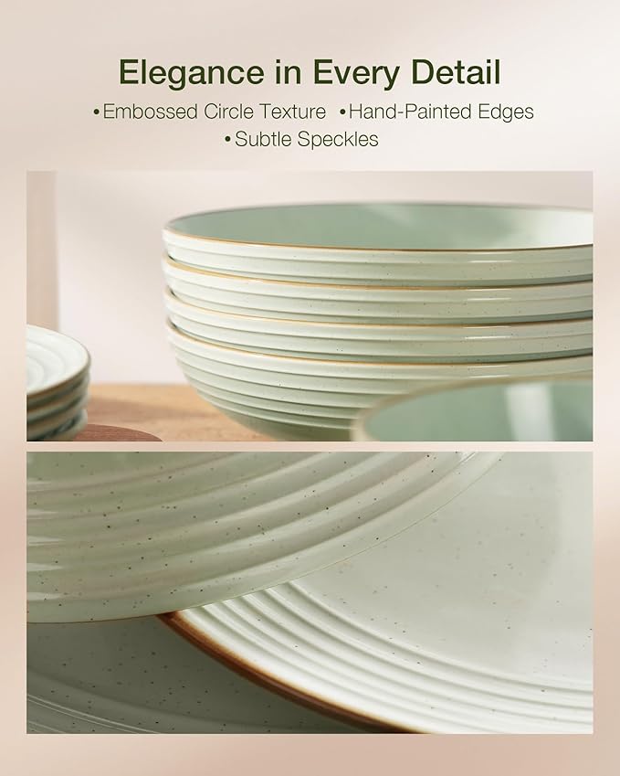 Famiware Jupiter Dinnerware Set, Plates and Bowls Dish Sets for 8 (24 Pieces), Microwave and Dishwasher Safe Stoneware Speckled Tableware, Chip and Scratch Resistant, Light Green