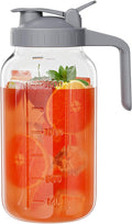 Glass Pitcher with lid, 64 oz Wide Mouth Mason Jar | Dual leak-proof lid by Junvpic