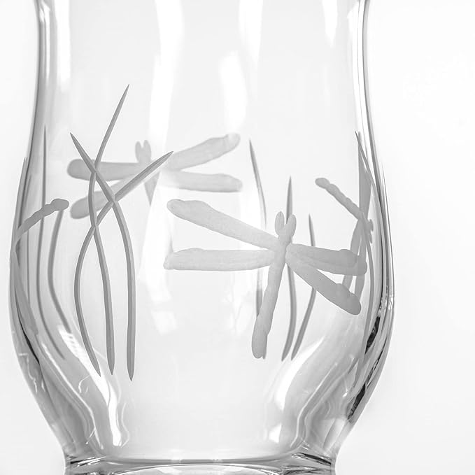 Rolf Glass Dragonfly Glass Hurricane Candleholder | 8-inch Engraved Hurricane Vase | Lead-Free Glass | Diamond-Wheel Engraved | Multi-use Pillar Candle Holder and Flower Vase