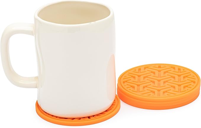 Drink Coasters - Set of 4 Non-Slip Silicone Rubber Coasters for Tabletop Protection - Orange