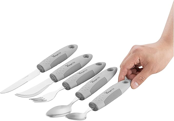Restaurantware Adaptive Utensils - 1 count Stainless Steel, 9.843 x 5.118 x 1.575 Inches, Ergonomic Eating Aids, Non-Slip Utensil Set for Arthritis, Secure Grip Design, Gray