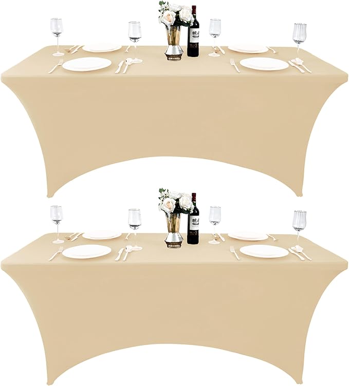 2-Pack 4ft Spandex Table Covers for Rectangular Folding Tables - Wrinkle Resistant Stretch Tight Table Cloths - Ultimate Fitted Table Protector for Parties, Banquet, and Wedding