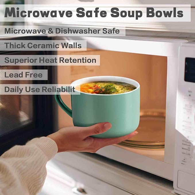 Soup Bowls with Handles & Spoons, 30oz Ceramic Ramen Bowl with Lid, Large Soup - Image 5