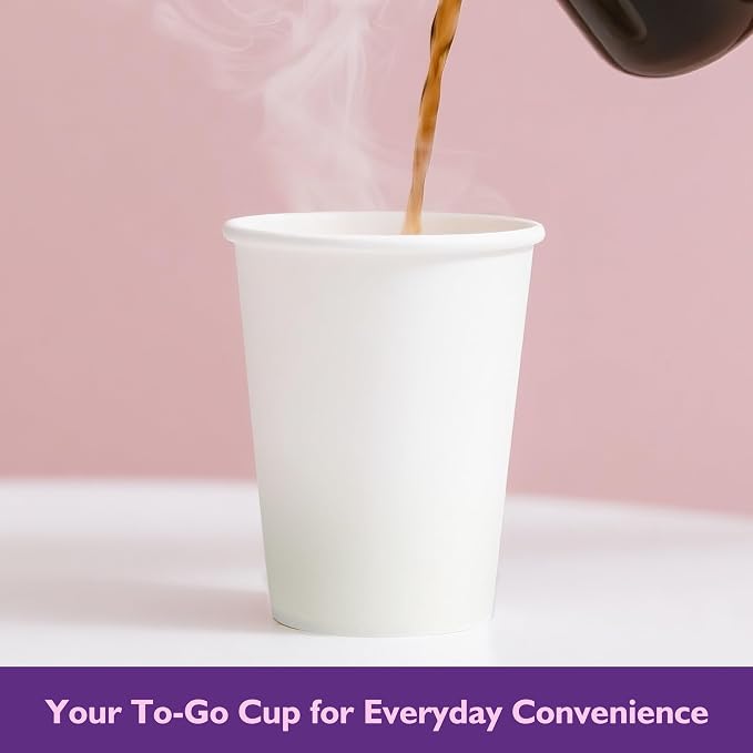 8 oz White Paper Coffee Cups, Disposable Hot Cups - Image 4
