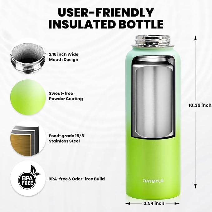 RAYMYLO Insulated Water Bottle 40 oz, Triple Wall Vacuum Stainless Steel | - Image 5