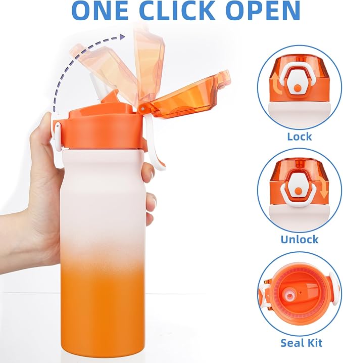 BJPKPK 18 oz Water Bottle with Straw & Handle, Insulated Stainless Flask | Leak - Image 3