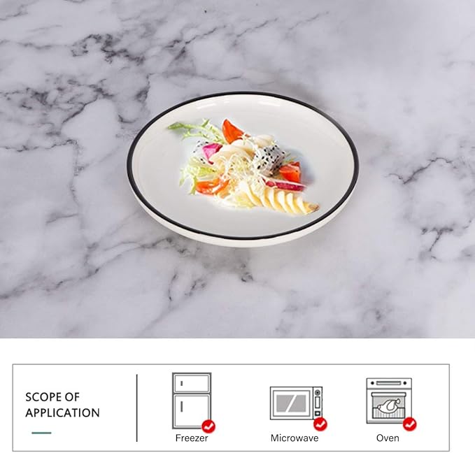 BonNoces 6-inch Small Porcelain Appetizer Plates, White with Black Edges Dinner Side Dishes Serving Plate, Dessert, Salad, Snacks Plate, Set of 6