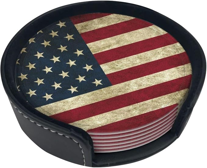 Vintage American Flag Leather Coasters Set of 6 by Nameapo