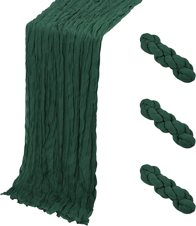 3 Pack Emerald Green Cheesecloth Table Runner, 17 x 108 Inch, Gauze Cheese by Yorcari