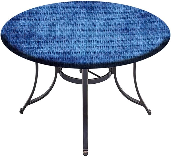 Round Edge Closing Tablecloth, Navy Blue Deco Elastic Edged Tablecloth, Faded Burlap Texture Old Fashioned Grunge, Fit Round Tables 39inch Diameter, for Indoor Outdoor Fits, Royal Blue
