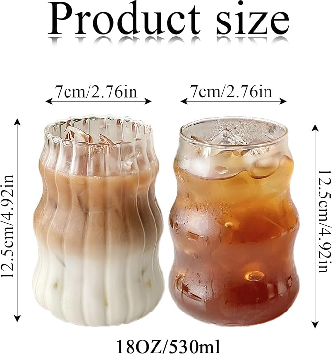 2 Pcs Ribbed Glass Cups 18 Oz Vintage Drinkware Wavy Ribbed Design Ideal - Image 2