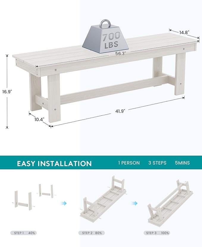SERWALL Kitchen Table Set for 4，67" Extended Large Dining Table with 1 Bench and 2 Chairs, White