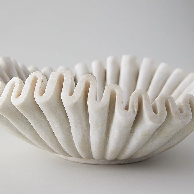 Marble Bowl Fruit Bowl, Stone Bowl Decorative Bowl Decorative Trays Marble Fruit Bowl Marble Ruffle Bowl Marble Floral Bowl Home Decor Gifts (2 pieces of 6 inch)