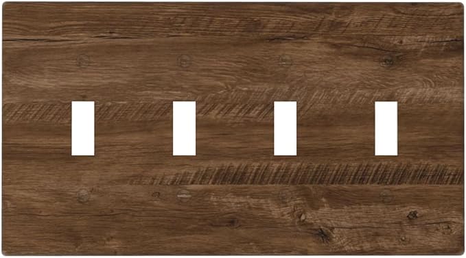 Light Switch Cover Brown Rustic Wood Grain Farmhouse 4 Gang Switch Plate Quad Toggle Wall Plates Decorative Switchplate Electrical Outlet Cover for Cabin Bedroom Decor