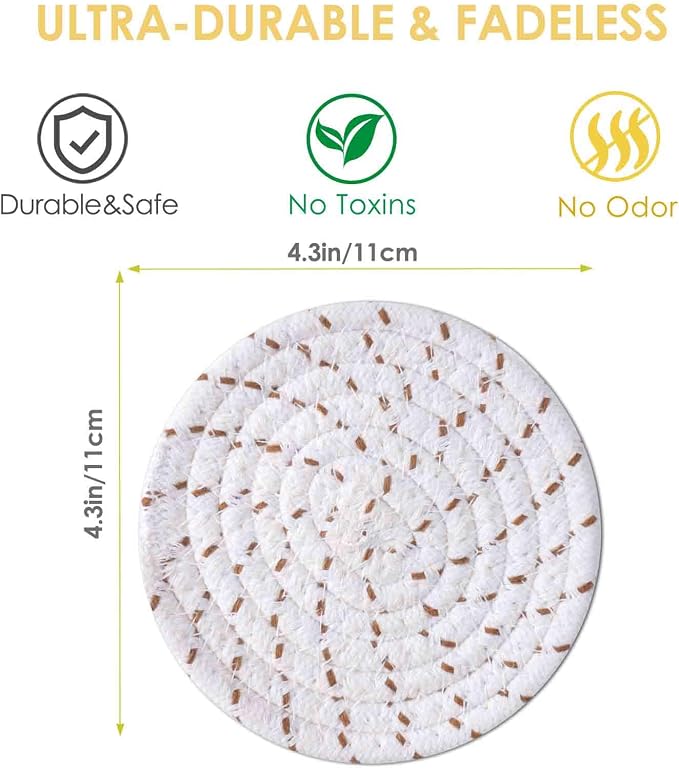 Drink Coasters 8 Pack with Holder, 4-Color Cotton Woven Absorbent Coasters Set - Image 2
